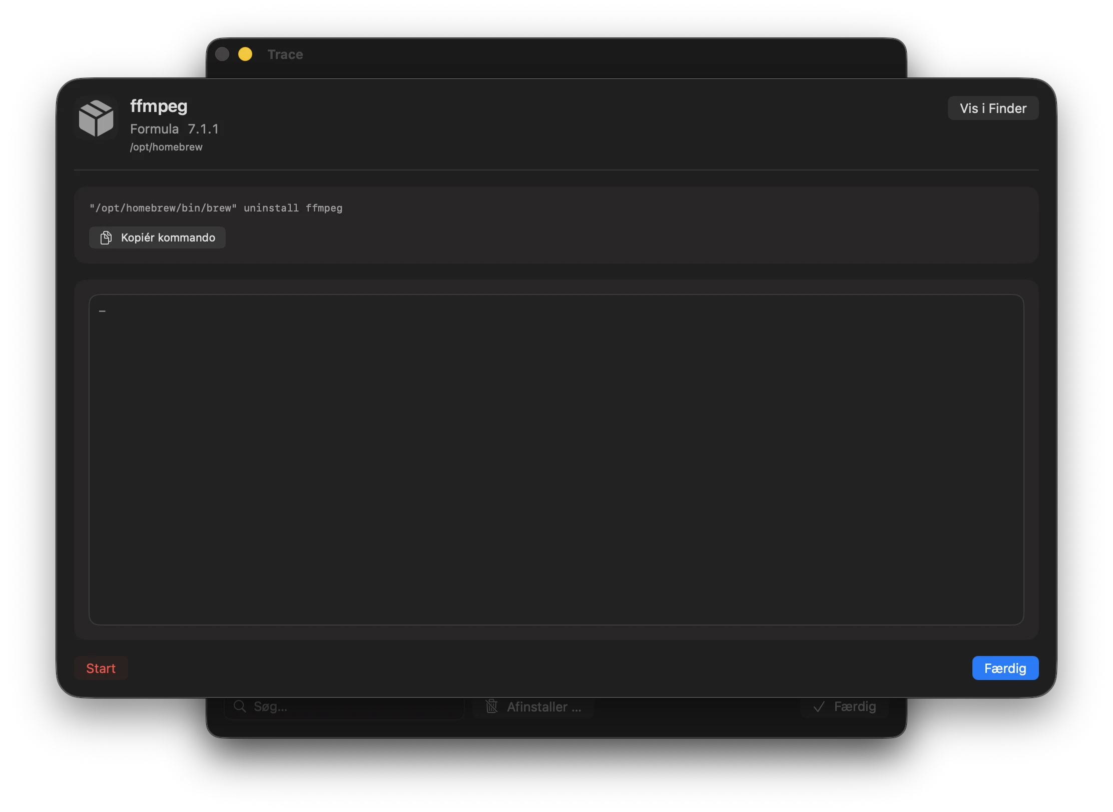 Screenshot: Homebrew-afinstallationsdialog