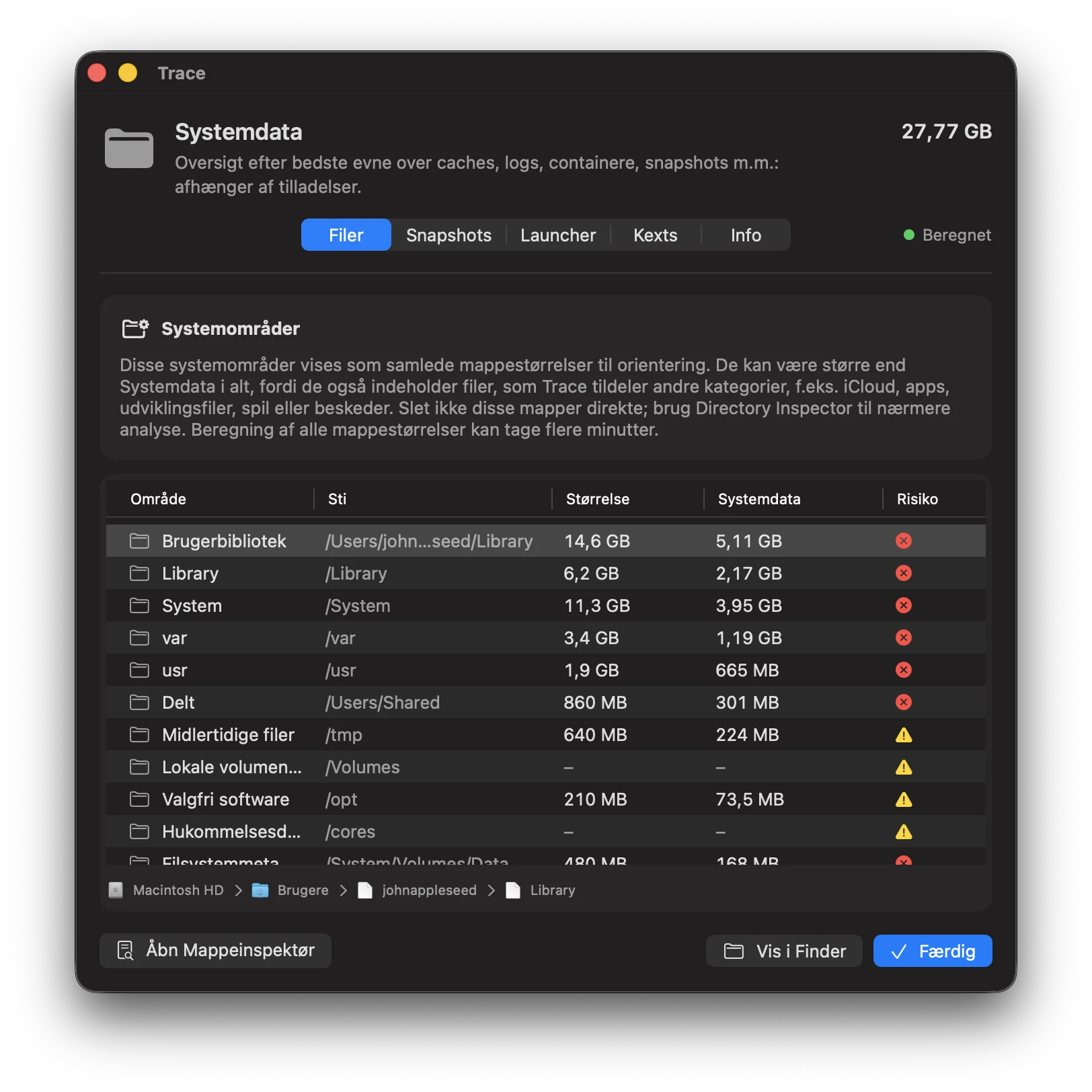 Systemdata opdelt p&aring; macOS