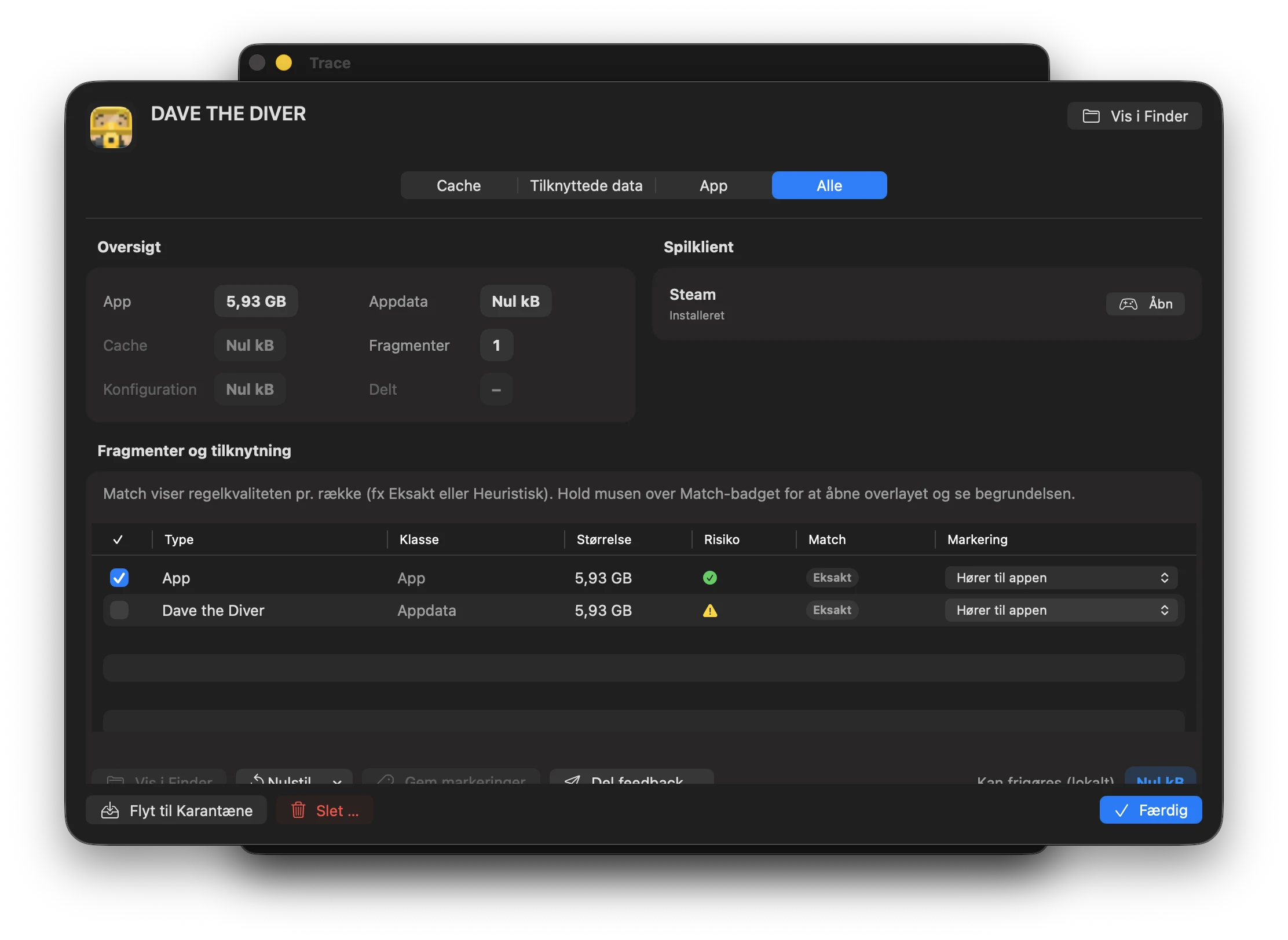 Screenshot: Spilinspektør med Match-detaljer