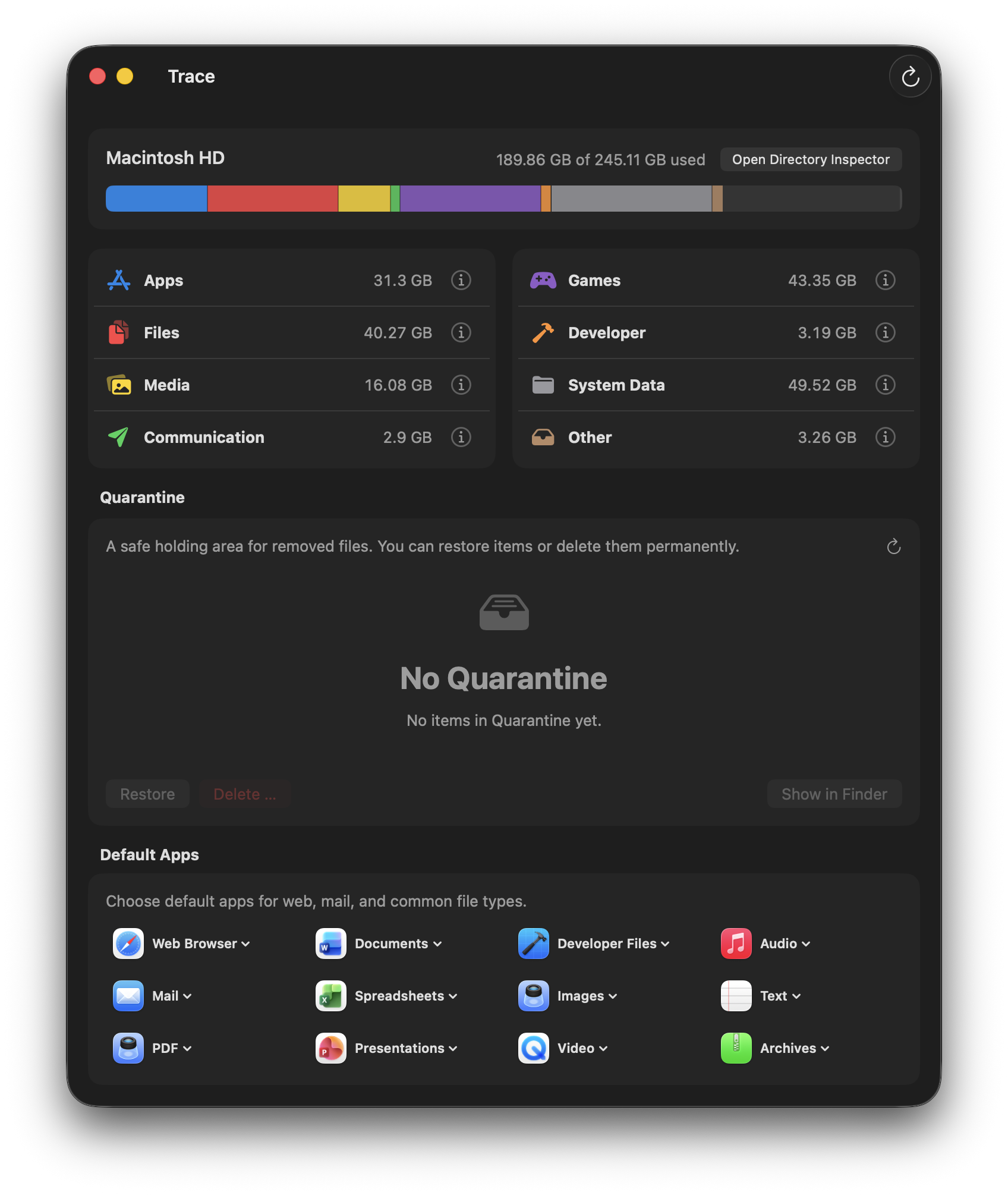 Trace Storage Dashboard