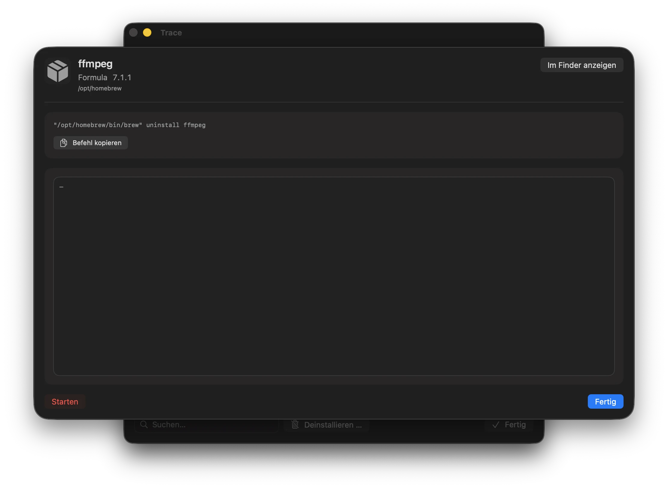 Screenshot: Homebrew-Deinstallationsdialog