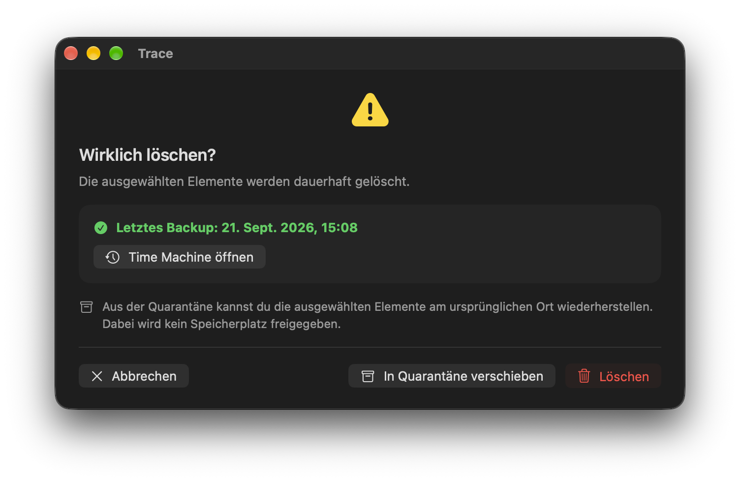Bestätigung mit aktuellem Time-Machine-Backup