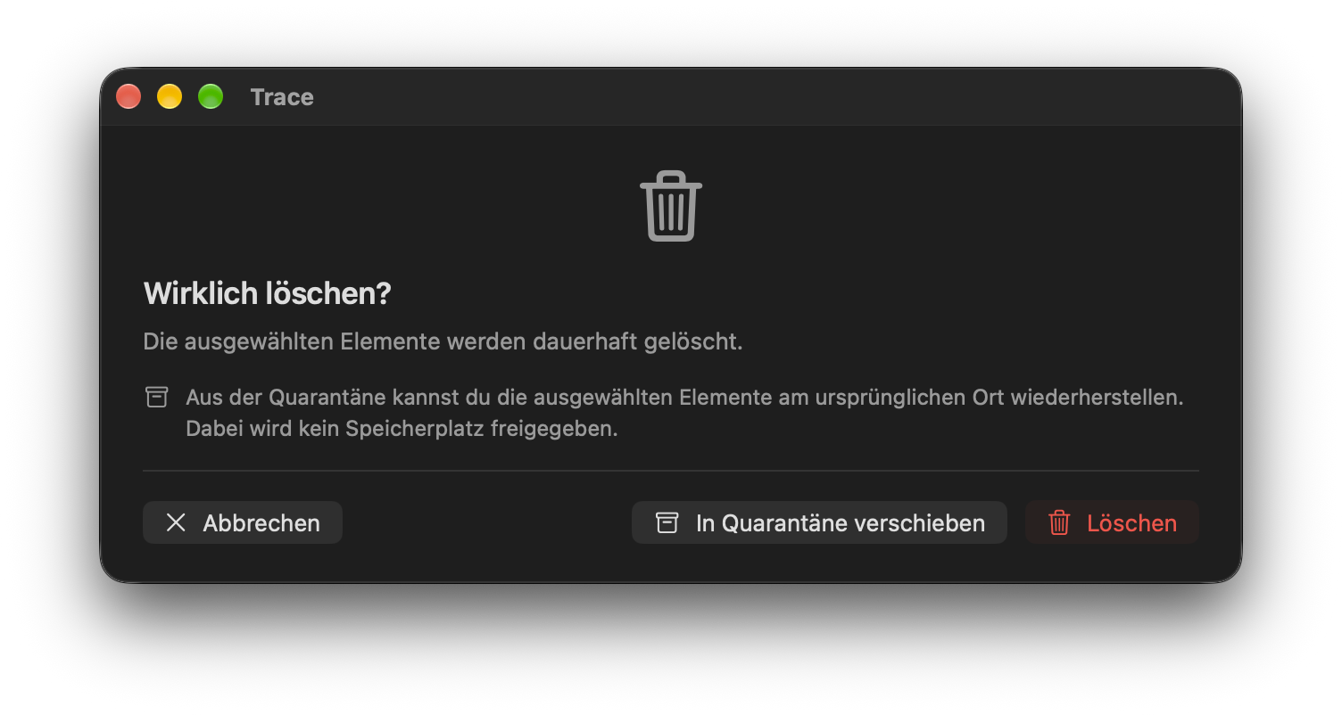 Bestätigung bei geringem Risiko, ohne zusätzliche Backupwarnung