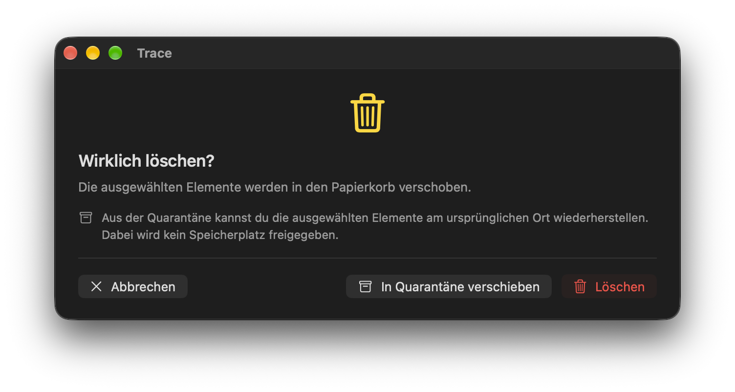 Bestätigung für das Verschieben in den Papierkorb
