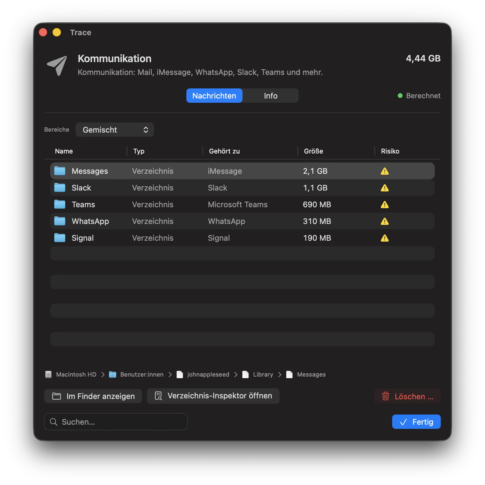Screenshot: Kommunikation-Kategorie