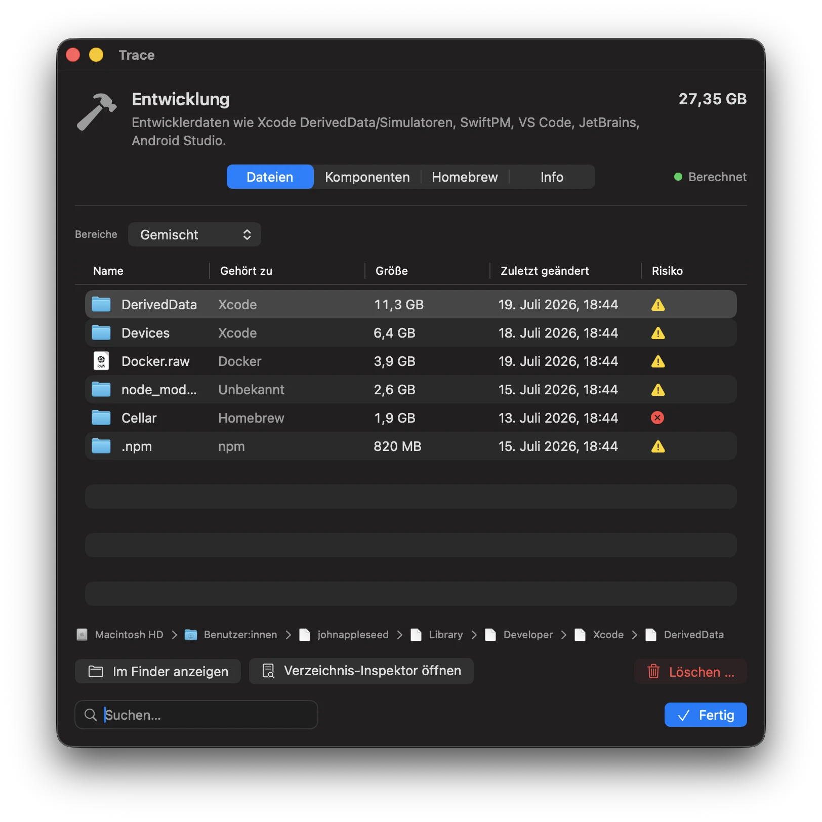 Screenshot: Entwicklung-Kategorie