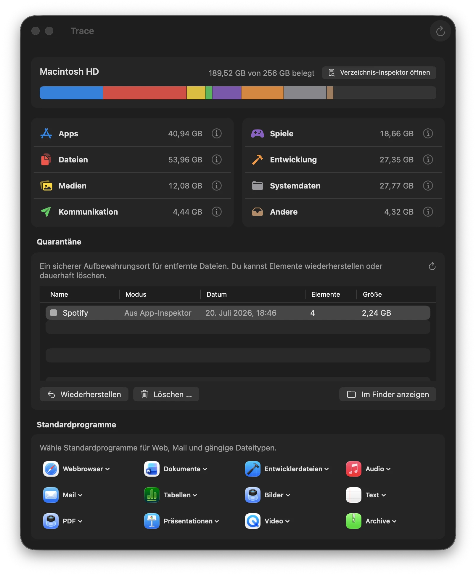 Trace Speicher-Dashboard f&uuml;r macOS