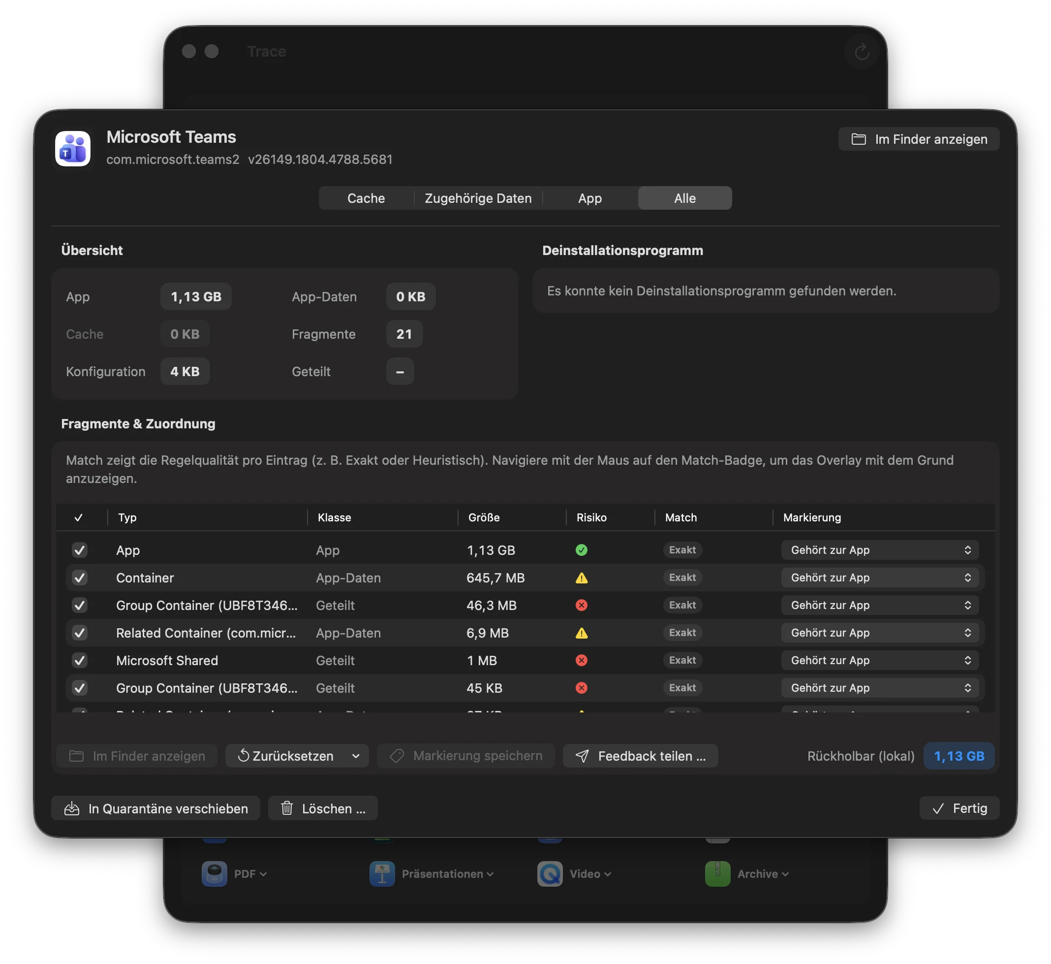 Trace App-Inspektor