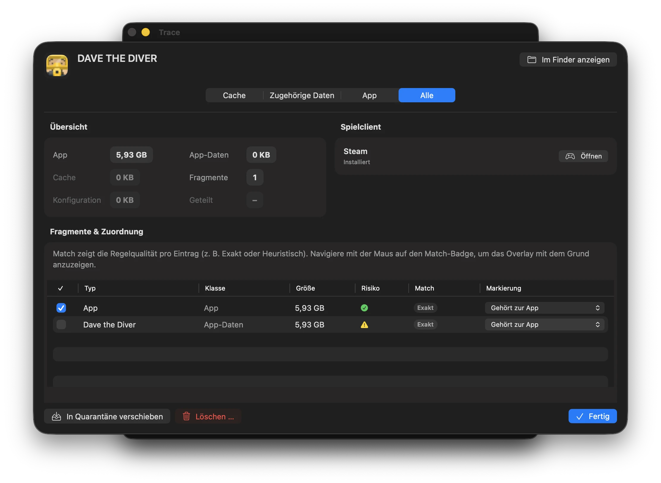 Screenshot: Spiele-Inspektor mit Match-Details