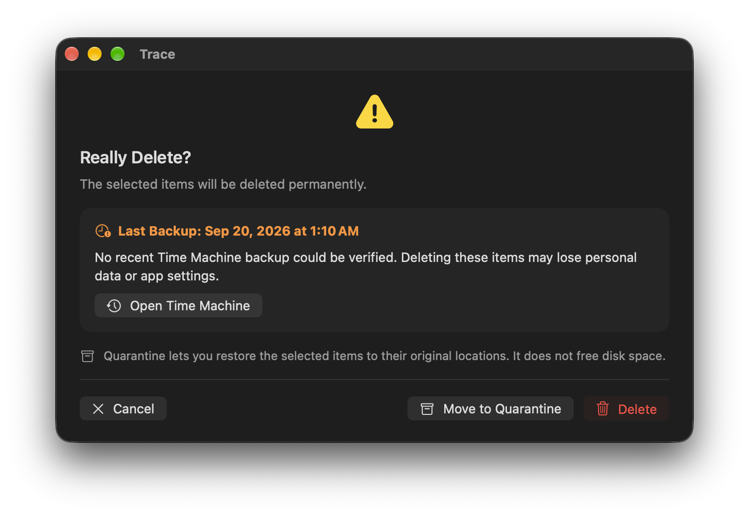 Warning when the Time Machine backup is older