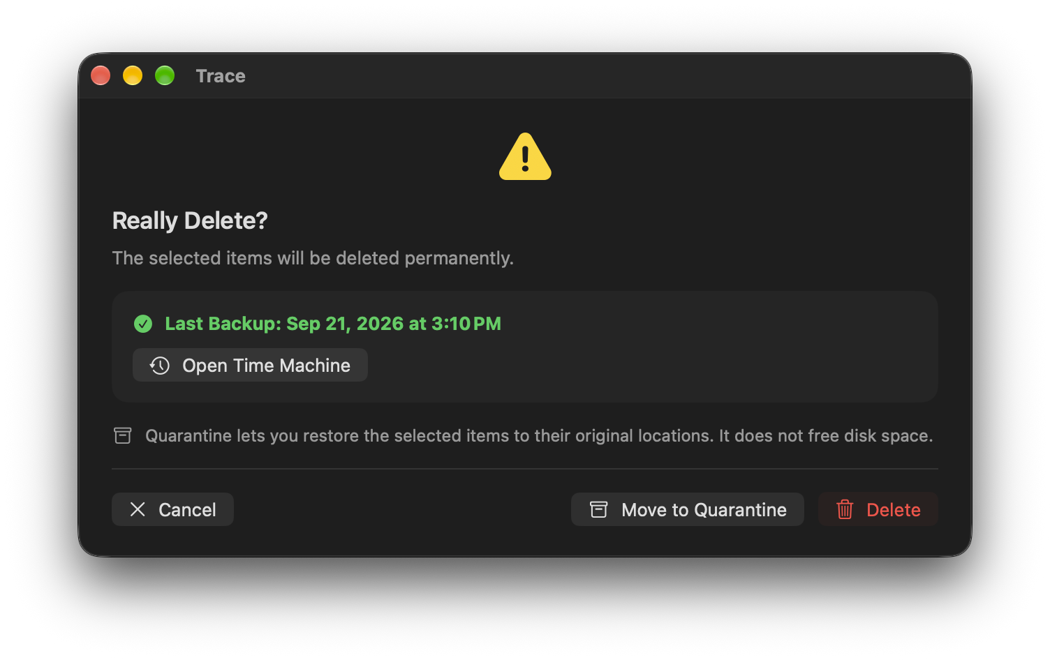Confirmation with a recent Time Machine backup