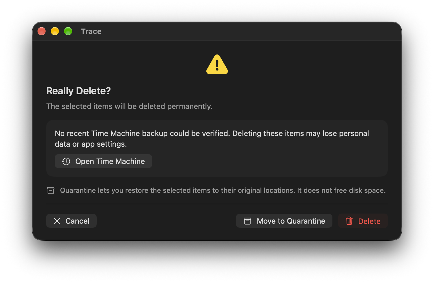 Warning when a recent backup cannot be confirmed