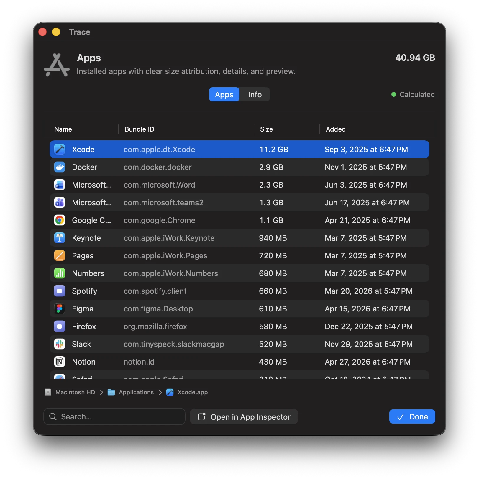 Screenshot: Apps category
