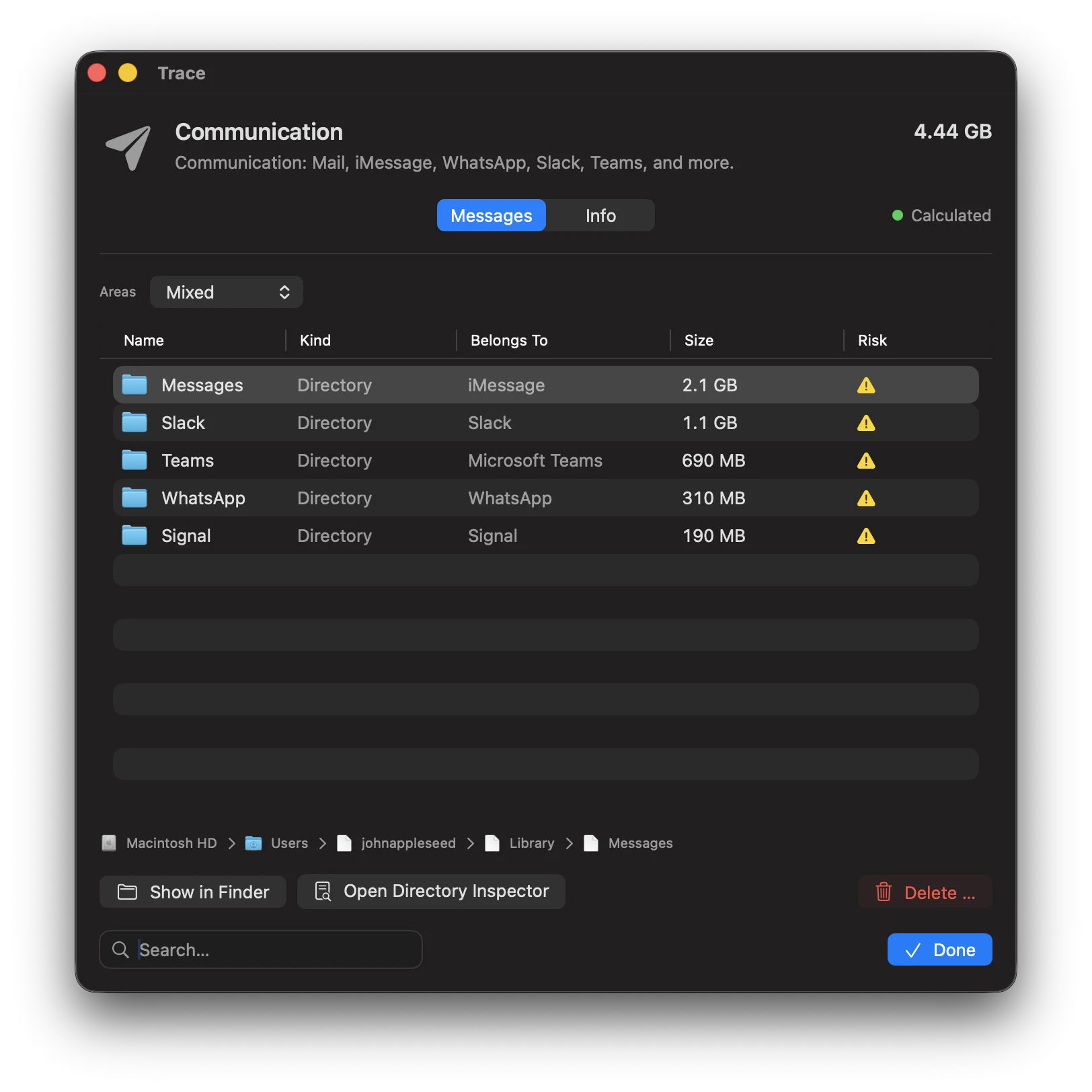 Screenshot: Communication category