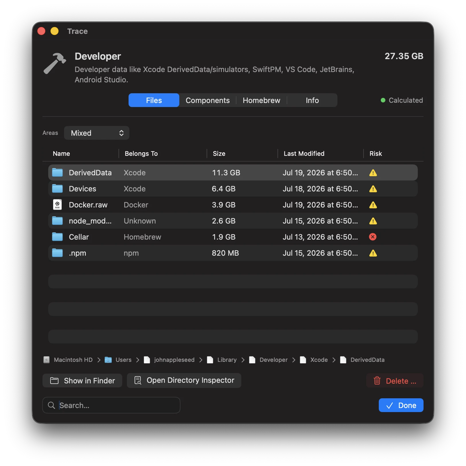 Screenshot: Development category