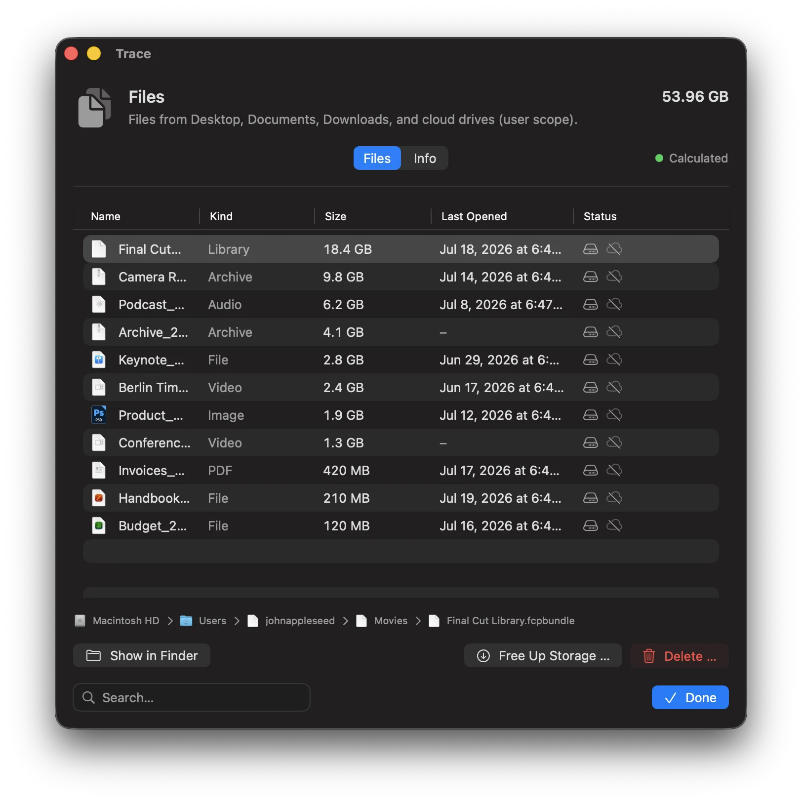 Screenshot: Files category