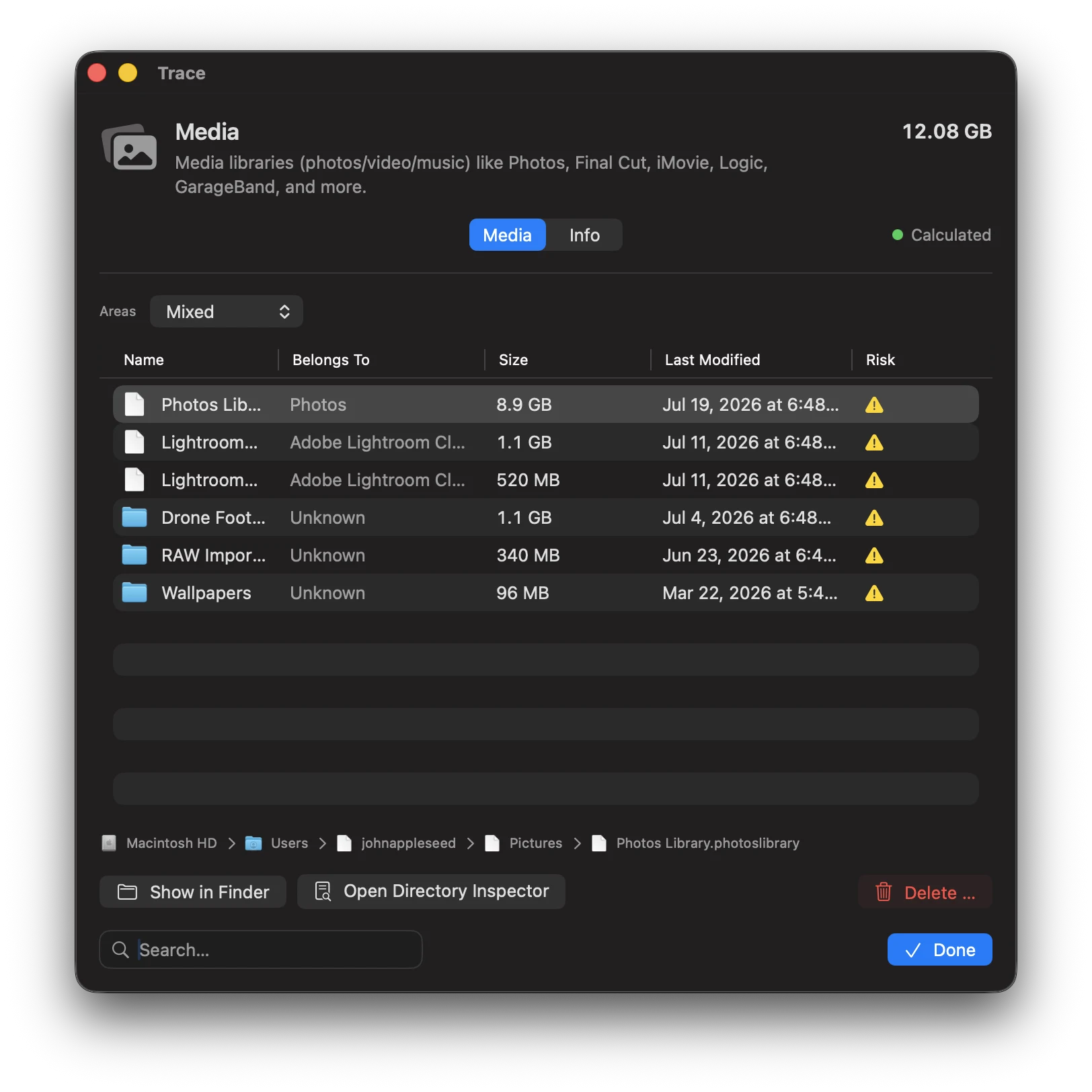 Screenshot: Media category