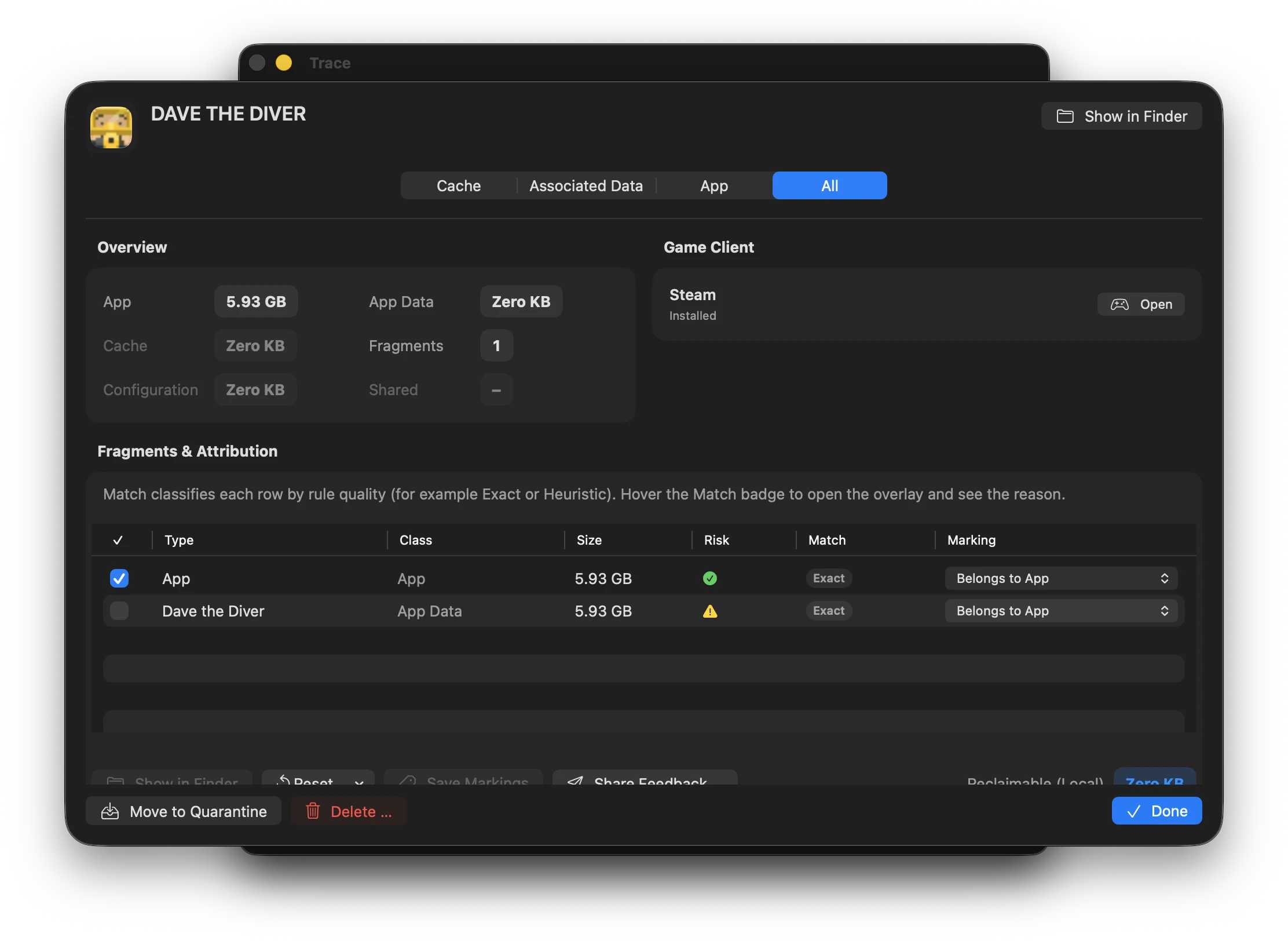 Screenshot: Game Inspector match details