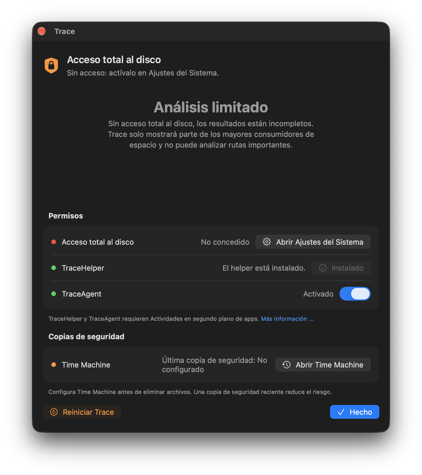 Permisos sin acceso total al disco