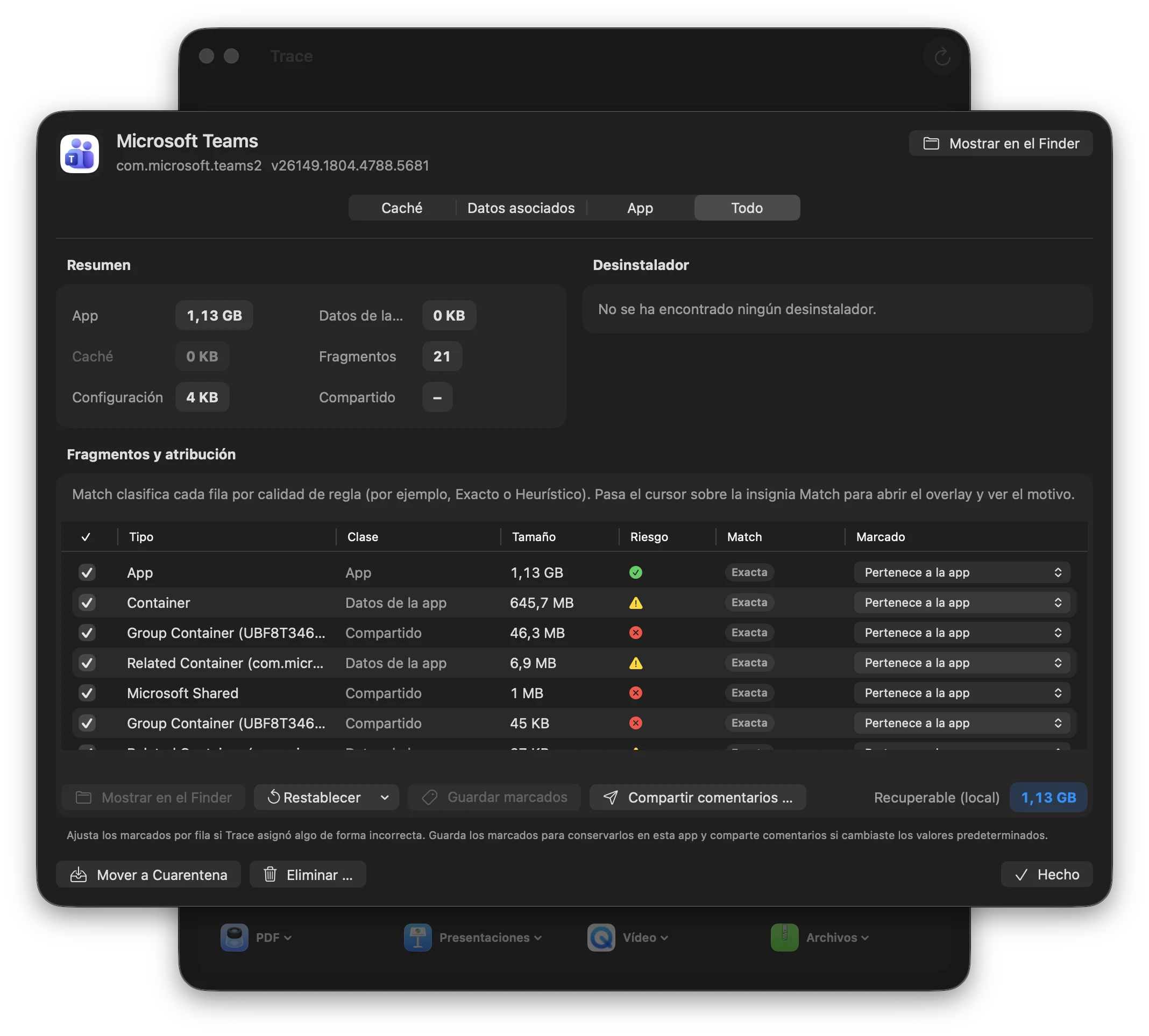 Inspector de apps de Trace