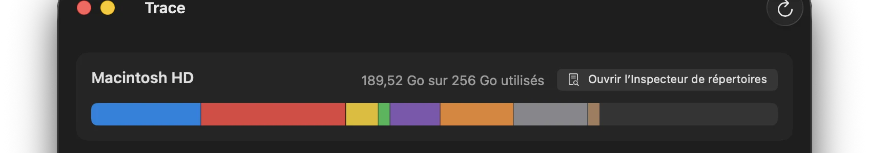 Capture: Barre de stockage dans le tableau de bord