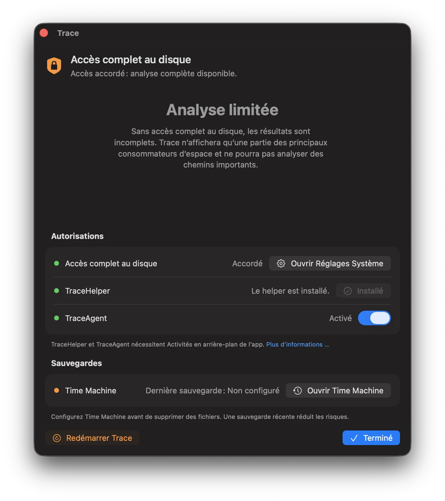 Capture: Analyse limitée sans accès complet au disque