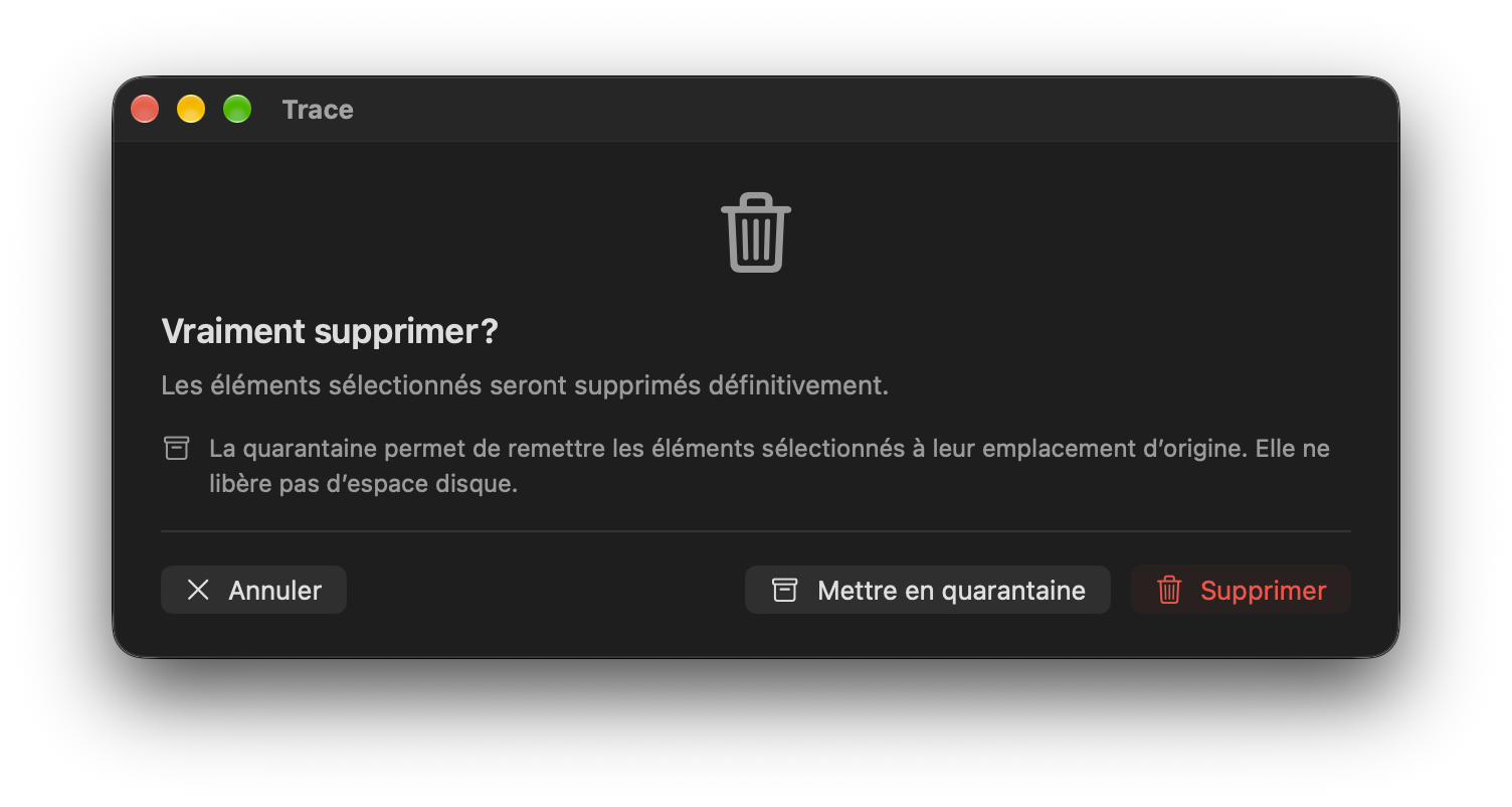 Confirmation à faible risque, sans avertissement de sauvegarde supplémentaire