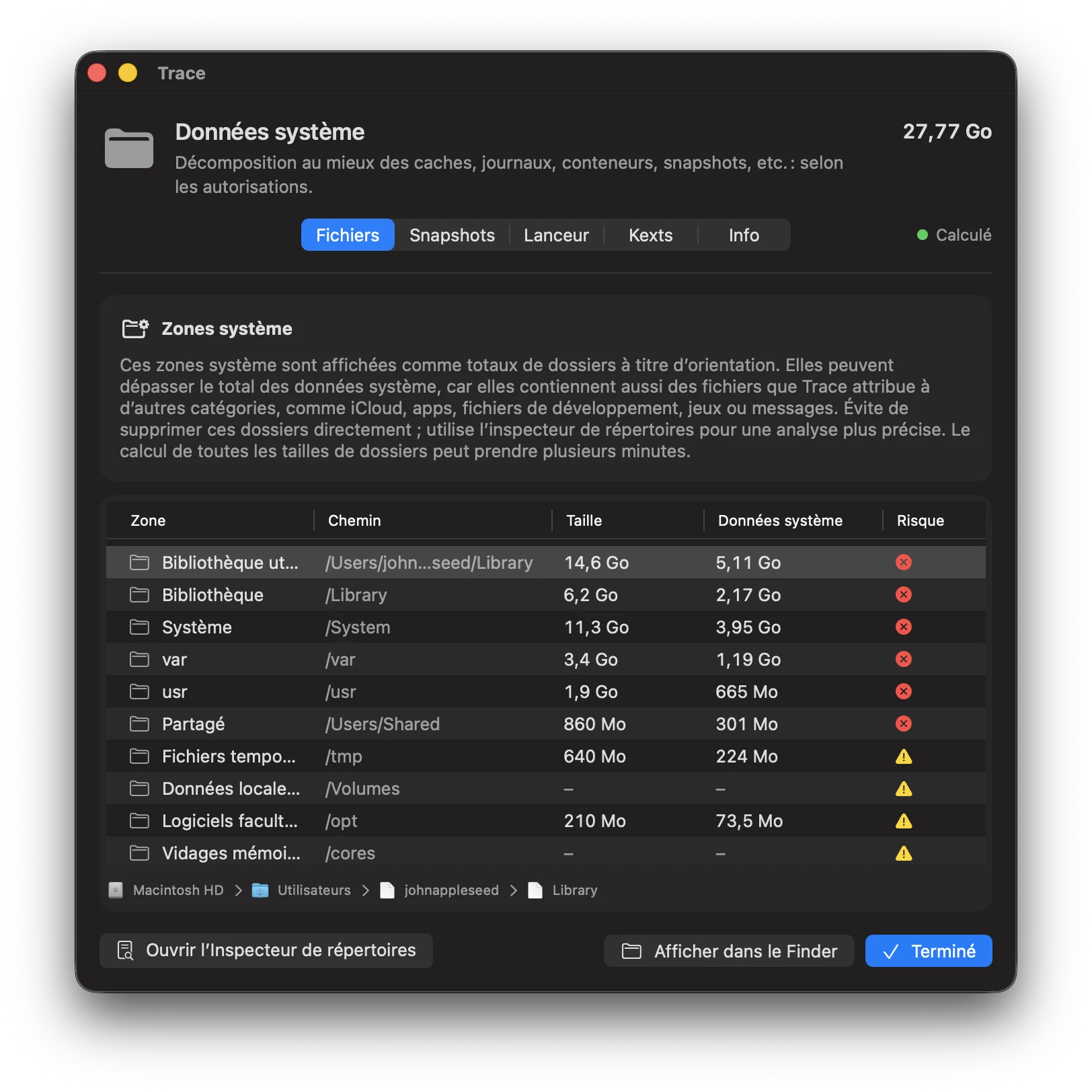 Donn&eacute;es syst&egrave;me macOS d&eacute;taill&eacute;es