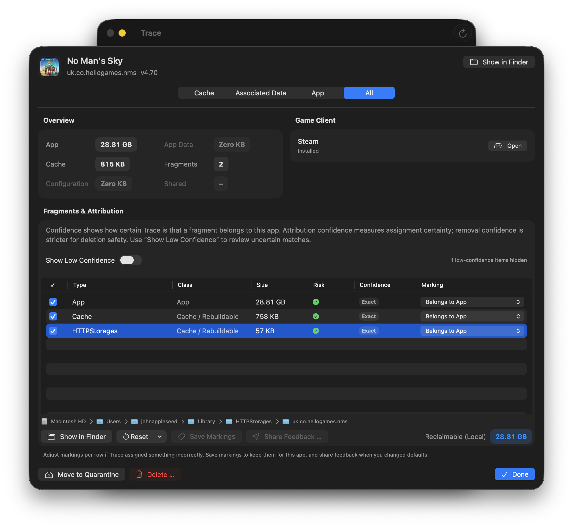 Screenshot: Game Inspector match details
