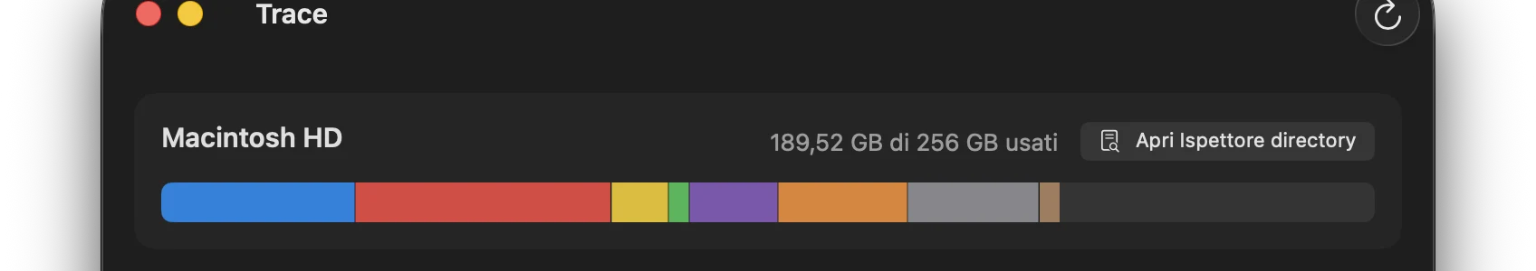Screenshot: Barra di archiviazione nel dashboard