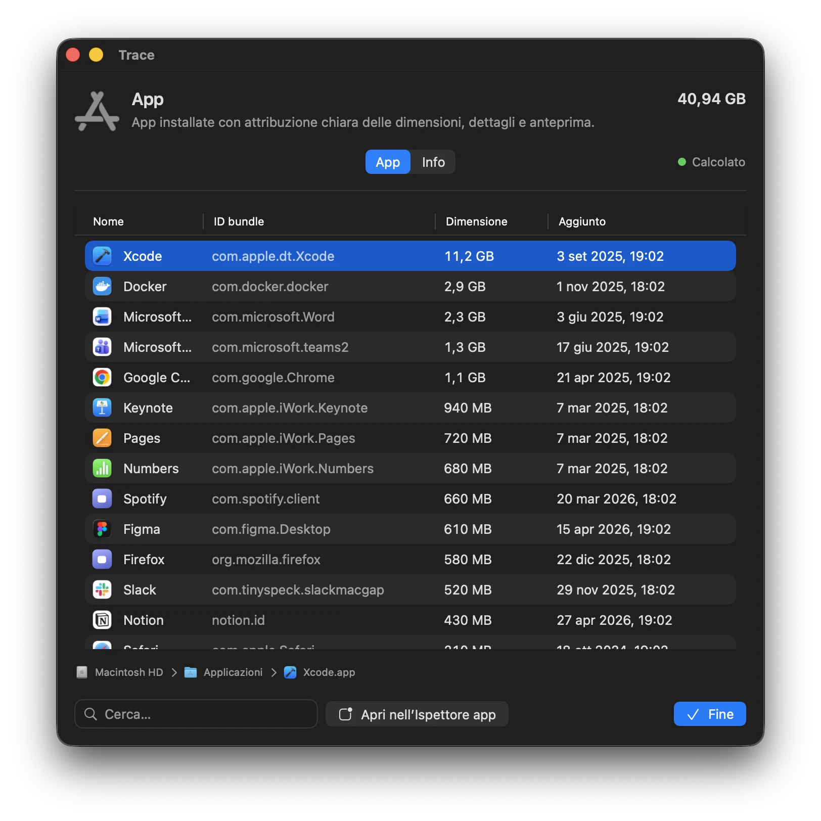 Screenshot: App (scheda App)