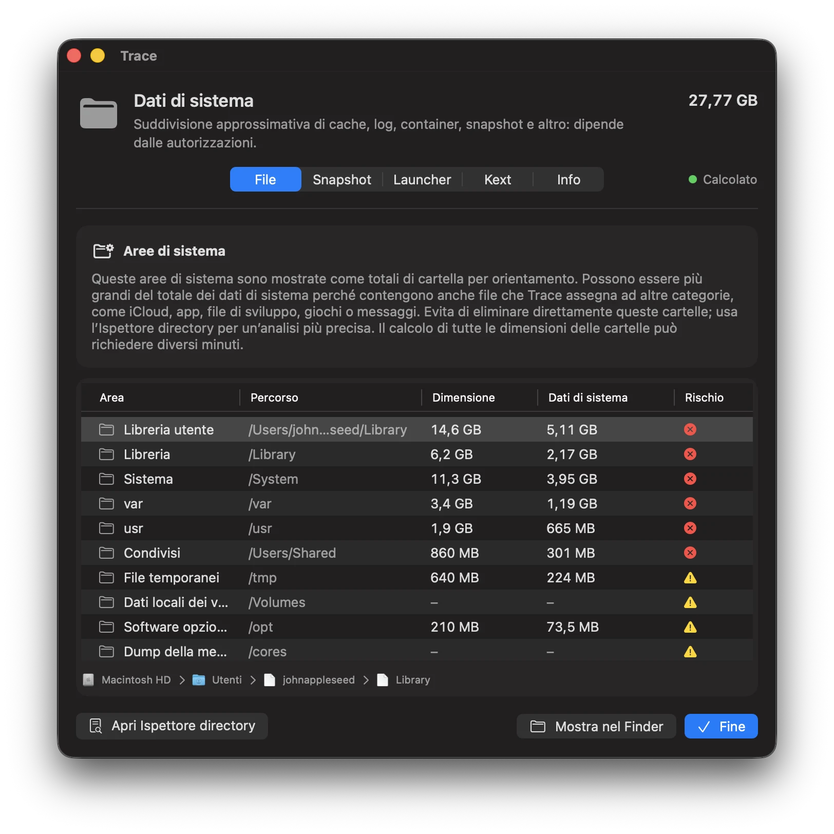 Dati di sistema macOS in dettaglio